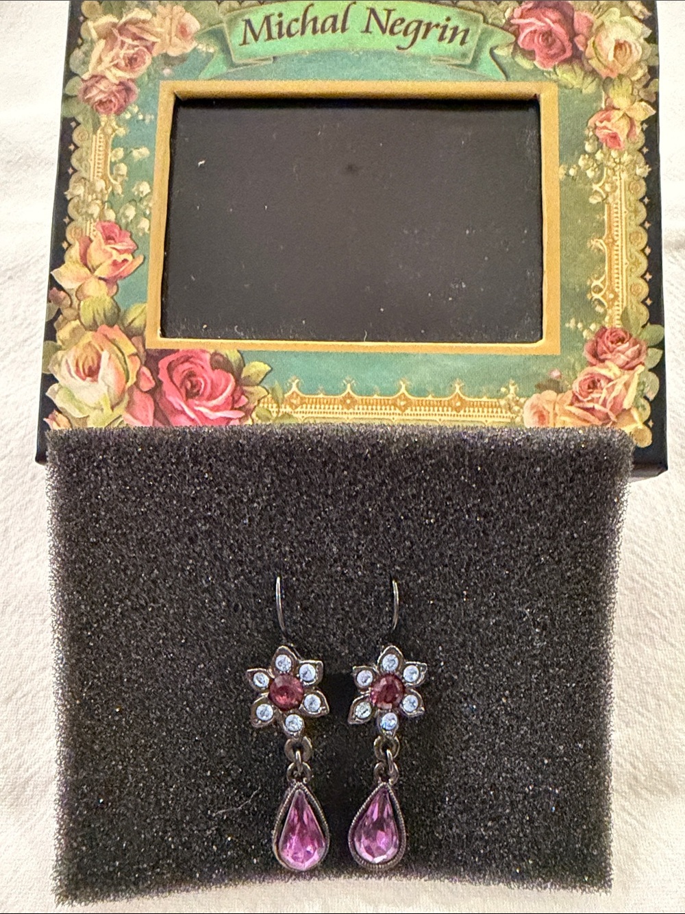 Michal Negrin Vintage Floral Teardrop Dangle Earrings